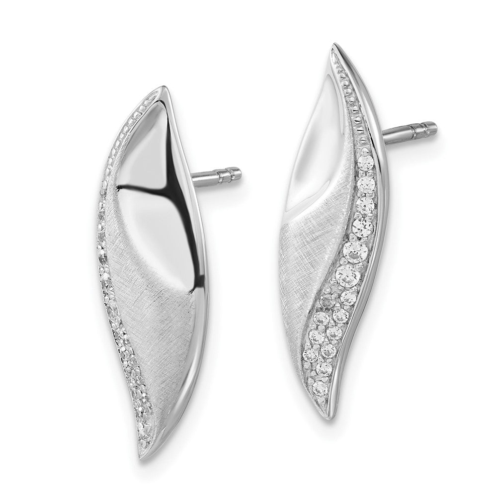 Sterling Silver Polished & Brushed CZ Fancy Post Earrings