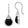 Sterling Silver Polished Round Black Agate & CZ Dangle Earrings
