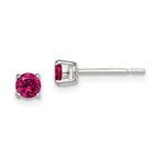 Sterling Silver Polished 4mm Round Red Glass Stud Earrings