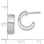 Sterling Silver Polished & Brushed CZ Post Hoop Earrings
