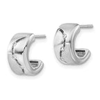 Sterling Silver Brushed & Polished CZ Post C-Hoop Earrings