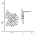 Sterling Silver Polished & Satin Flower Butterfly CZ Post Earrings