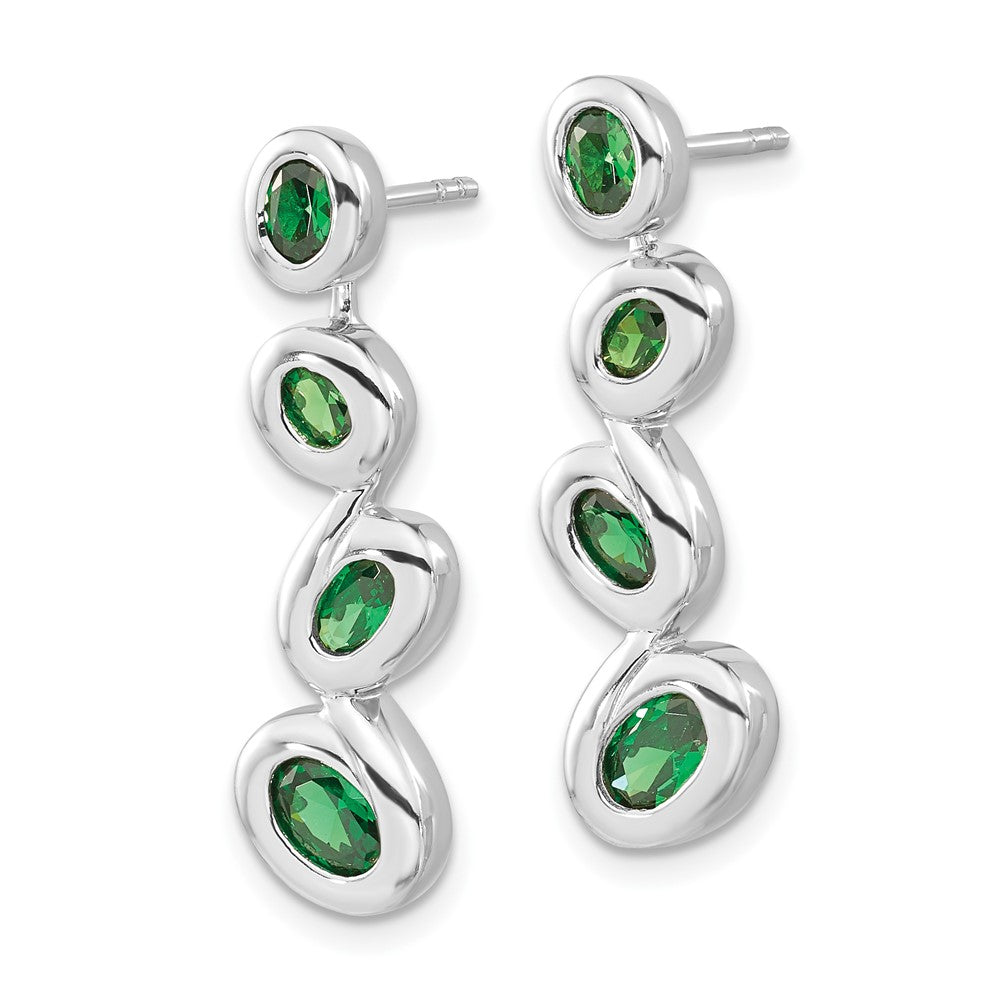 Sterling Silver Polished Green CZ Post Dangle Earrings