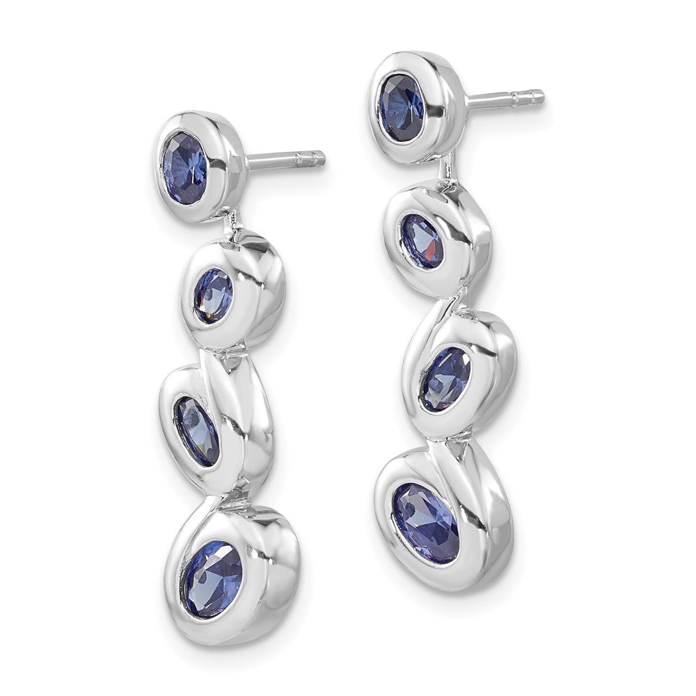 Sterling Silver Polished Blue CZ Dangle Post Earrings