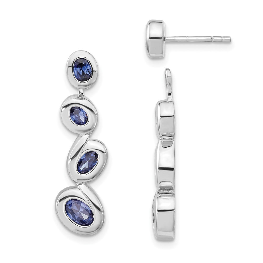 Sterling Silver Polished Blue CZ Dangle Post Earrings