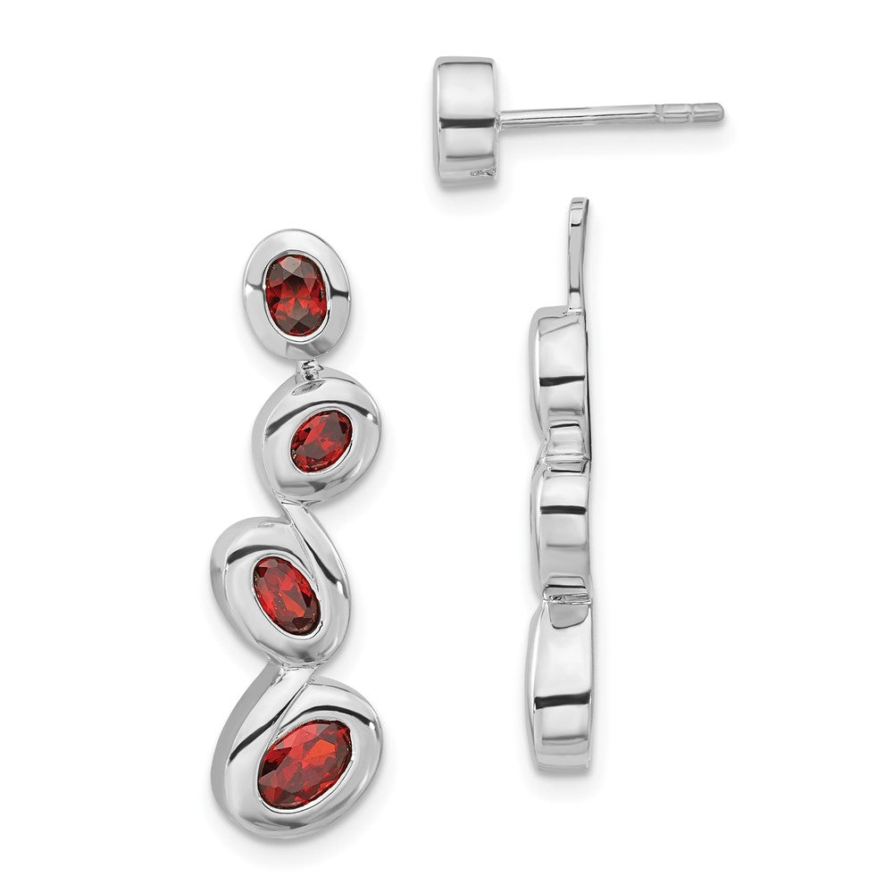 Sterling Silver Polished Red CZ Post Dangle Earrings