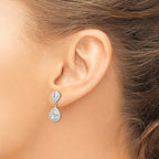 Sterling Silver Rhodium-plated Polished CZ Pear Halo Post Dangle Earrings
