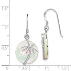 Sterling Silver Rhodium-plated Polished Round Mother of Pearl Palm Tree Earrings