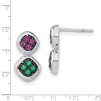 Sterling Silver Black Rhodium Synthetic Ruby & Synthetic Green Spinel Post Dangle Earrings