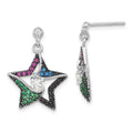 Sterling Silver w/ Black Rhodium Synthetic Spinel, Syn. Ruby & CZ Star Post Dangle Earrings
