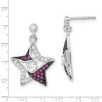 Sterling Silver w/ Black Rhodium Syn. Ruby & CZ Star Post Dangle Earrings