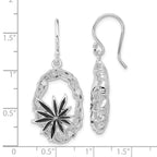 Sterling Silver Polished & Textured Black Enamel CZ Flower Dangle Earrings