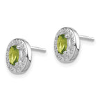 Sterling Silver Rhod-plated Light Green and White CZ Oval Stud Earrings