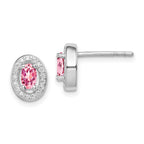 Sterling Silver Rhod-plated Pink and White CZ Oval Stud Earrings