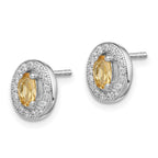 Sterling Silver Rhod-plated Yellow and White CZ Oval Stud Earrings
