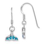 Sterling Silver Rhodium-plated Created Opal Dolphin Tail Dangle Earrings