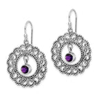Sterling Silver Rhodium-plated Antiqued Filigree Amethyst Dangle Earrings