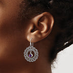 Sterling Silver Rhodium-plated Antiqued Filigree Amethyst Dangle Earrings