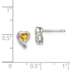 Sterling Silver Rhodium-plated Citrine and Diamond Heart Earrings