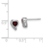 Sterling Silver Rhodium-plated Garnet and Diamond Heart Earrings