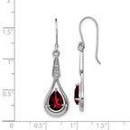 Sterling Silver Rhodium-plated CZ and Garnet Shepherd Hook Earrings