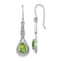 Sterling Silver Rhodium-plated CZ and Peridot Dangle Earrings