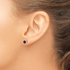 Sterling Silver Rhodium-plated Polished Garnet Round Post Earrings