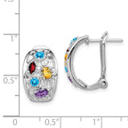 SS Rhodium-plated Amethyst/Blue Topaz/Garnet/Citrine Omega Back Earrings