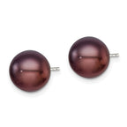 Sterling Silver Rhodium-plated 9-10mm Black Button Freshwater Cultured Pearl Post Earrings
