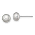 Sterling Silver Rhodium-plated 6-7mm Grey Button Freshwater Cultured Pearl Post Earrings