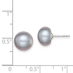 Sterling Silver Rhodium-plated 9-10mm Grey Button Freshwater Cultured Pearl Post Earrings