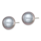 Sterling Silver Rhodium-plated 12-13mm Grey Button Freshwater Cultured Pearl Post Earrings