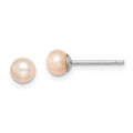 Sterling Silver Rhodium-plated 4-5mm Pink Button Freshwater Cultured Pearl Post Earrings