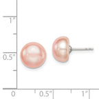 Sterling Silver Rhodium-plated 9-10mm Pink Button Freshwater Cultured Pearl Post Earrings