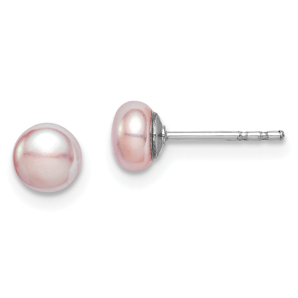 Sterling Silver Rhodium-plated 4-5mm Purple Button Freshwater Cultured Pearl Post Earrings