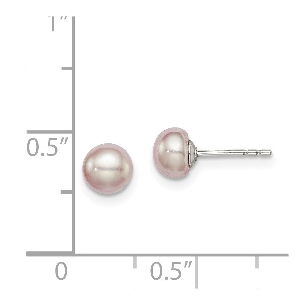 Sterling Silver Rhodium-plated 5-6mm Purple Button Freshwater Cultured Pearl Post Earrings