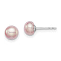 Sterling Silver Rhodium-plated 5-6mm Purple Button Freshwater Cultured Pearl Post Earrings