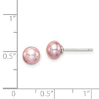 Sterling Silver Rhodium-plated 6-7mm Purple Button Freshwater Cultured Pearl Post Earrings