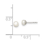 Sterling Silver Rhodium-plated 3-4mm White Button Freshwater Cultured Pearl Post Earrings