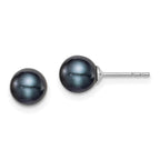 Sterling Silver Rhodium-plated 6-7mm Black Round Freshwater Cultured Pearl Post Earrings