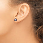 Sterling Silver Rhodium-plated 8-9mm Black Round Freshwater Cultured Pearl Post Earrings