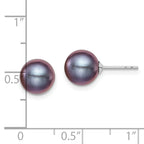Sterling Silver Rhodium-plated 8-9mm Black Round Freshwater Cultured Pearl Post Earrings