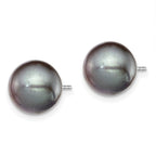 Sterling Silver Rhodium-plated 9-10mm Black Round Freshwater Cultured Pearl Post Earring