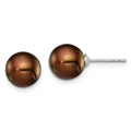Sterling Silver Rhodium-plated 8-9mm Brown Round Freshwater Cultured Pearl Post Earring