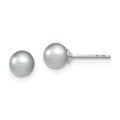 Sterling Silver Rhodium-plated 5-6mm Grey Round Freshwater Cultured Pearl Post Earrings