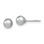 Sterling Silver Rhodium-plated 5-6mm Grey Round Freshwater Cultured Pearl Post Earrings