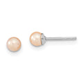 Sterling Silver Rhodium-plated 3-4mm Pink Round Freshwater Cultured Pearl Post Earrings