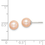 Sterling Silver Rhodium-plated 7-8mm Pink Round Freshwater Cultured Pearl Post Earrings