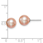 Sterling Silver Rhodium-plated 8-9mm Pink Round Freshwater Cultured Pearl Post Earrings
