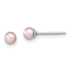 Sterling Silver Rhodium-plated 3-4mm Purple Round Freshwater Cultured Pearl Post Earring